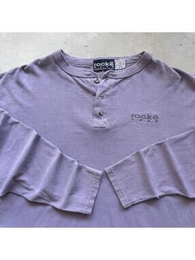 Vintage 1990s Rocke Gear Lavender Purple Henley Embroidered Shirt